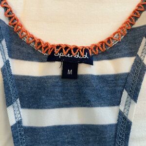 Splendid Women’s Medium Striped Racerback Tank Top Romper Blue White Crochet Tri